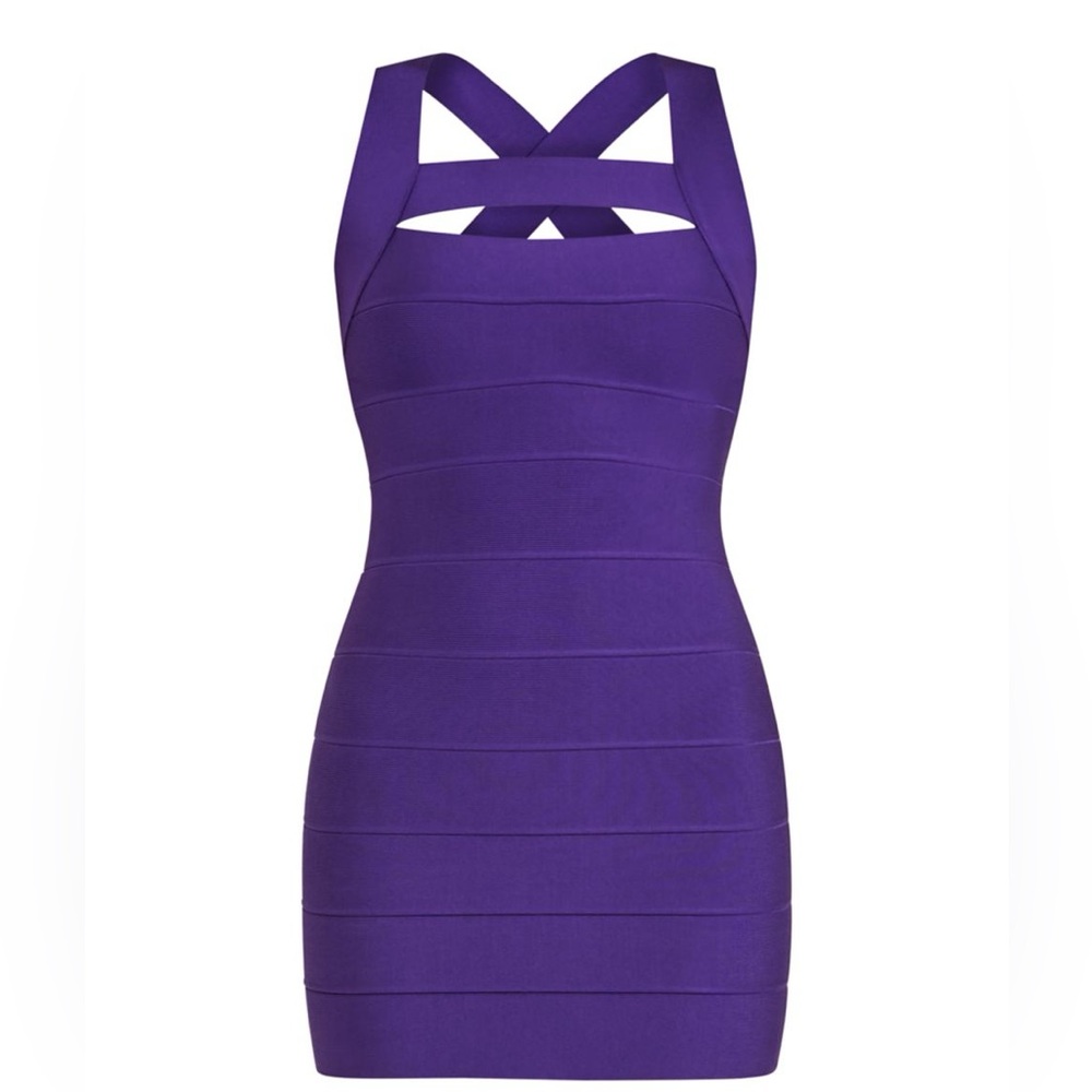 NWT HERVE LEGER
Strappy Bodycon Mini-dress In Violet